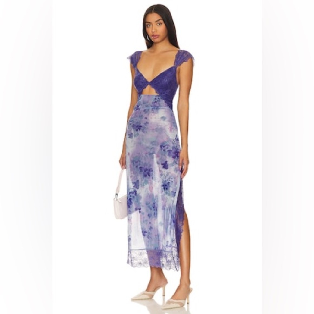 Free People Suddenly Fine Maxi Slip Dress in Spring Rain